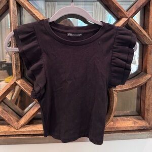 Zara Elegant Black Ruffle Sleeve Blouse